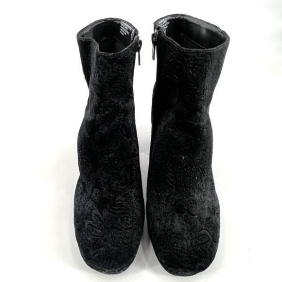 Kensie Black Velvet Floral Emeline Block heel boot bootie size 8.5 Platform Goth - Picture 4 of 14